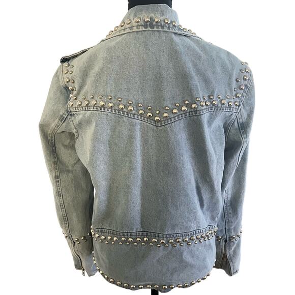 Free People Understated Leather Studded Western Denim Moto Jacket Medium Women’s - Picture 3 of 6